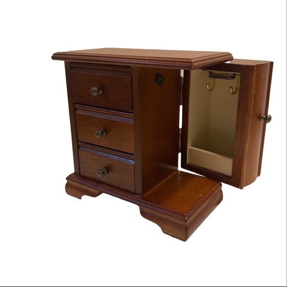 Storage & Organization Retro Small Wooden 3 Drawer And One Door Mini Armoire Style Jewelry Box